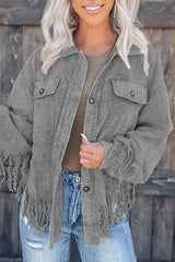 Casual Solid Tassel Asymmetrical Turndown Collar Outerwear(5 Colors)