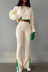 Casual Solid Patchwork O Neck Long Sleeve Two Pieces