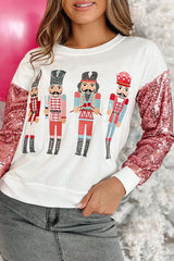 Casual Print Sequins Patchwork O Neck Tops