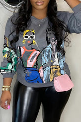 Casual Print Basic O Neck Tops