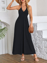 Pleated Solid Color Split-Joint A-Line Loose Deep V-Neck Maxi Dresses