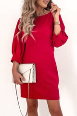 Elegant Solid With Bow Zipper O Neck Pencil Skirt Dresses