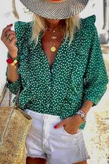 Elegant Polka Dot Printing Mandarin Collar Tops