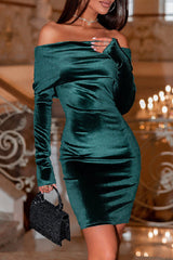 Sexy Casual Solid Patchwork Off the Shoulder Long Sleeve Dresses(3 Colors)
