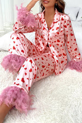 Casual Sweet Geometric Print Feathers Valentines Day Sleepwear
