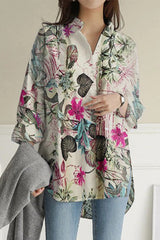 Sexy Floral Turndown Collar Tops(3 Colors)