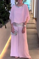 Casual Solid Sequins O Neck Two Pieces