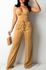 Sexy Casual Solid Vests Pants Spaghetti Strap Sleeveless Two Pieces