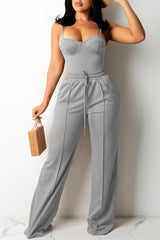 Sexy Casual Solid Vests Pants Spaghetti Strap Sleeveless Two Pieces