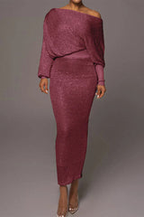 Sexy Celebrities Solid Oblique Collar Long Sleeve Two Pieces