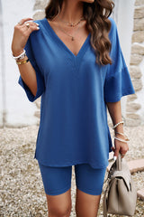 Casual Solid V Neck Half Sleeve Two Pieces
