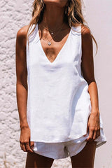 Daily Simplicity Solid V Neck Sleeveless Two Pieces(4 Colors)