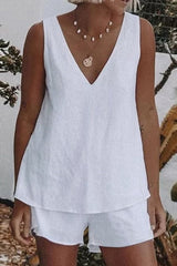 Daily Simplicity Solid V Neck Sleeveless Two Pieces(4 Colors)