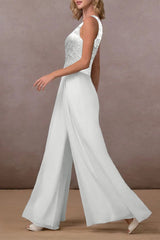 Celebrities Elegant Solid Lace V Neck Loose Jumpsuits