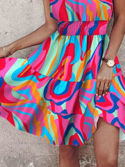 Color-Block Contrast Color Elasticity Split-Joint Loose Sleeveless Halter-Neck Mini Dresses