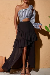 Sexy Striped Print Patchwork Backless Swimwears (With Paddings)