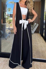 Casual Solid Patchwork Frenulum Slit Sleeveless Two Pieces