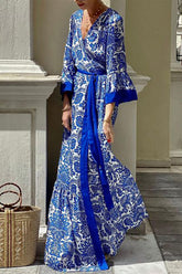 Bohemian Vintage Floral Bandage V Neck Printed Dresses