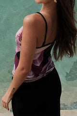 Sexy Floral Contrast U Neck Tops