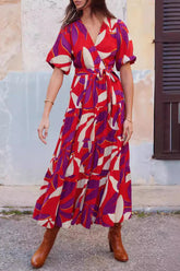 College Floral Bandage Slit V Neck A Line Dresses