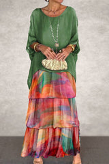 Elegant Geometric Flounce O Neck Printed Dresses