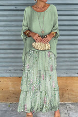 Elegant Geometric Flounce O Neck Printed Dresses