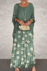 Elegant Geometric Flounce O Neck Printed Dresses