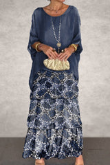 Elegant Geometric Flounce O Neck Printed Dresses