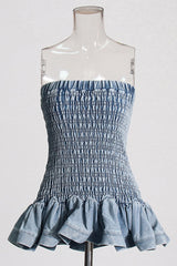 Sexy Casual Solid Backless Strapless Sleeveless Skinny Denim Tops