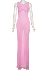 Celebrities Solid Color Patchwork O Neck Long Dresses