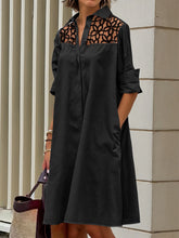 Long Sleeves Loose Gauze See-Through Solid Color Split-Joint Lapel Midi Dresses Shirt Dress