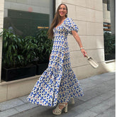 Graphic Printed Blue Midi Dress