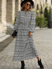 Bohemia Puff Sleeves Lace-Up V-Neck Dress