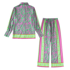 Exotic Style Single-breasted Print Shirt and Bottom