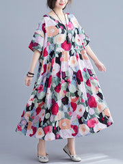 Original Floral Round-Neck Dresses