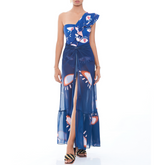 One Shoulder Ruffle Eye Print One Piece Swimsuit and Skirt Flaxmaker