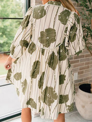 Printed Tied High Waisted Long Sleeves V-Neck Mini Dresses