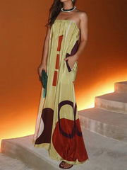 Elasticity Printed Split-Joint Loose Sleeveless Tube Maxi Dresses Evening Dresses