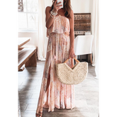 Off Shoulder Wasit Slit Printed Dress