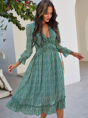 V-Neck Simple Print Dress