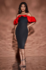 Off Shoulder Color Block Midi Dress