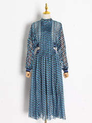 Beach Long Sleeves Loose Printed V-Neck Dress