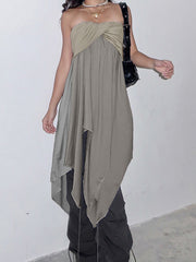 Irregular Cross Pleated Two-Way Tube Dress