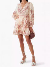 Flower Printed Ruffled Long Sleeves Elegant Mini Dresses