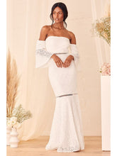 White Off The Shoulder Lace Evening Gowns