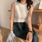 Fashion Striped Hight Quality Knitted Tops Fashion Sleveless T shirt