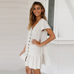 New Women's V Neck Ruffles Mini Short Dress