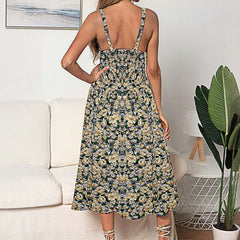 Sling Ruffle Dress Floral Print Button Sundress