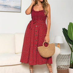 Sling Ruffle Dress Floral Print Button Sundress