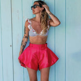 Hight Waist Hot Shorts Elegant Loose Flare Mini Shorts Wide Leg Solid Color Shorts
